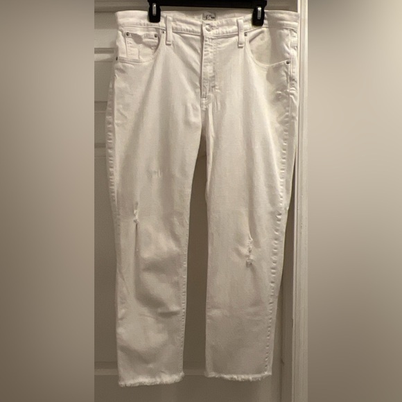 J Crew women’s white denim distressed raw hem tapered crop pants size 33 - Picture 1 of 7